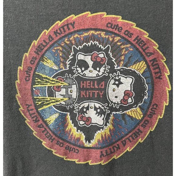 Y2K 2005 Sanrio Hello Kitty X KISS Black Baby Tee "Cute‎ as Hello Kitty" Size S - Picture 1 of 8